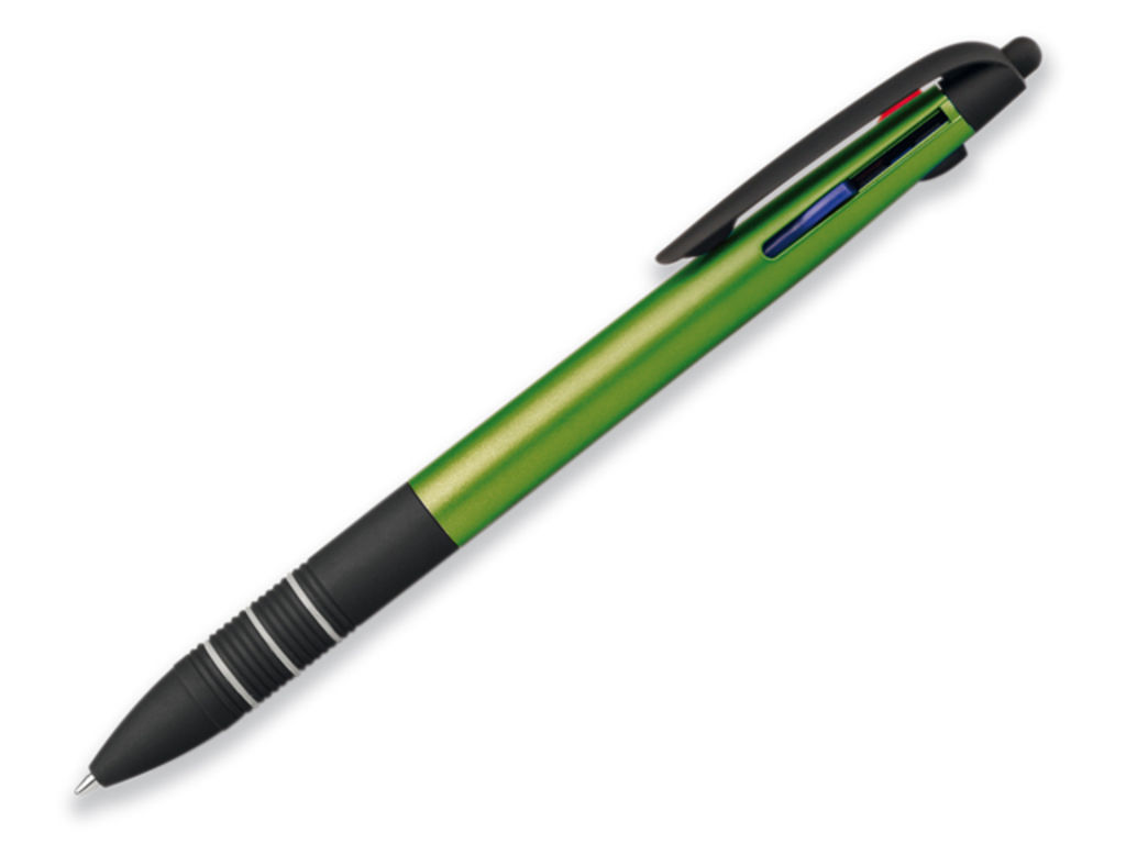 Пластикова кулькова ручка 3 в 1, сині, червоні та чорні чорнила, колір зелений