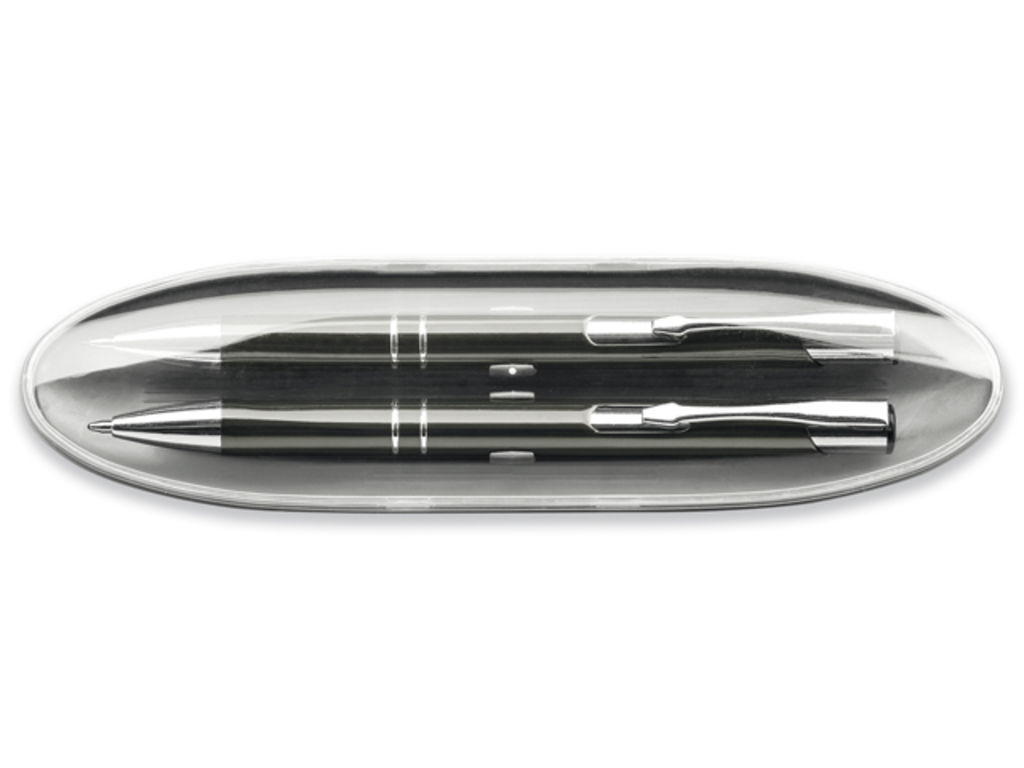 Набор из металлической ручки и автом. карандаша, синие чернила, цвет серый