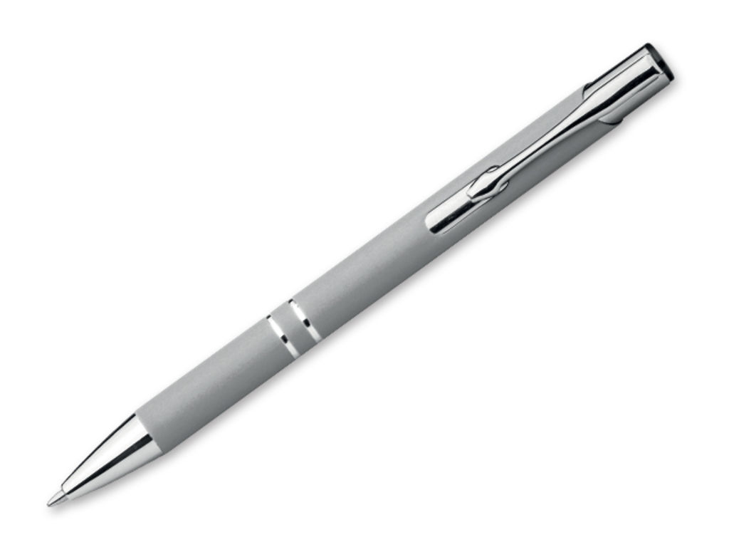 Металева ручка з прогумованою поверхнею, сині чорнила, колір срібний