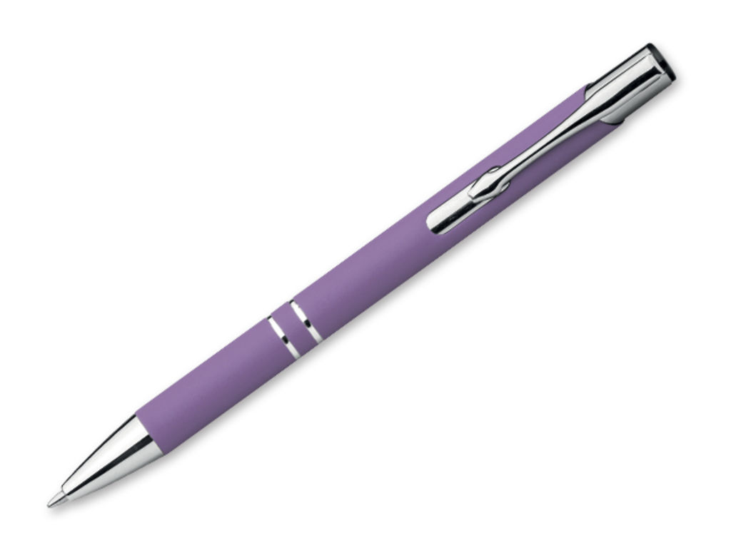 Металлическая ручка с прорезиненной поверхностью, синие чернила, цвет пурпурный