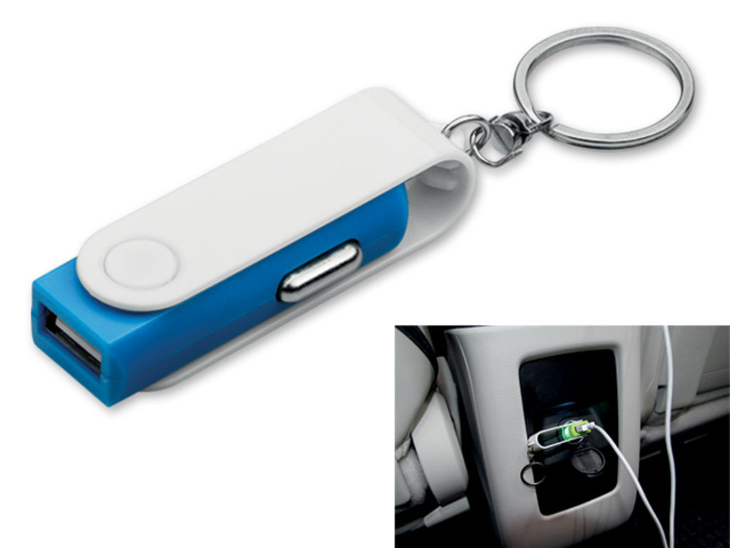 Пластиковый брелок - USB-адаптер для автомобиля, цвет синий