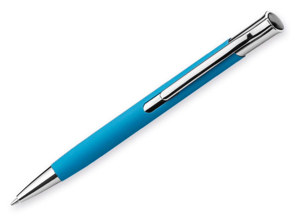 Металева ручка з прогумованою поверхнею, сині чорнила, колір синій