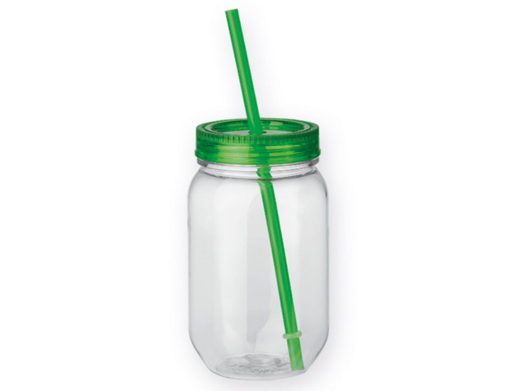 Пластиковая бутылка с соломкой, 550 мл, цвет зеленый
