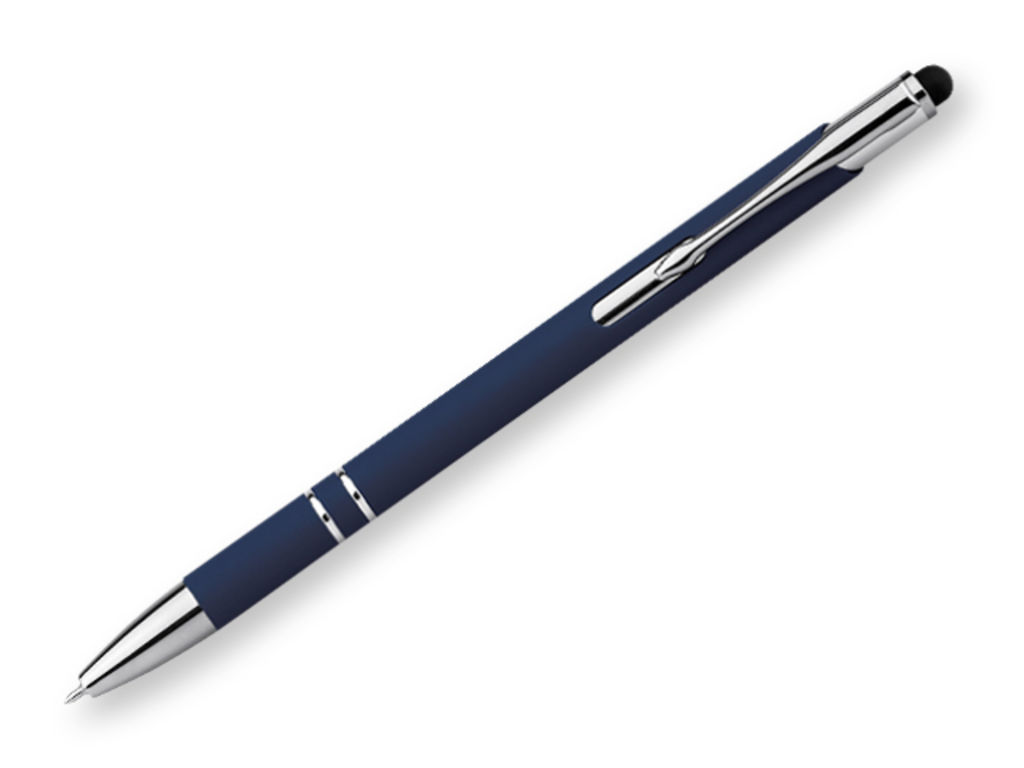 Металлическая ручка, функция стилуса, прорезиненная, синие чернила, цвет синий