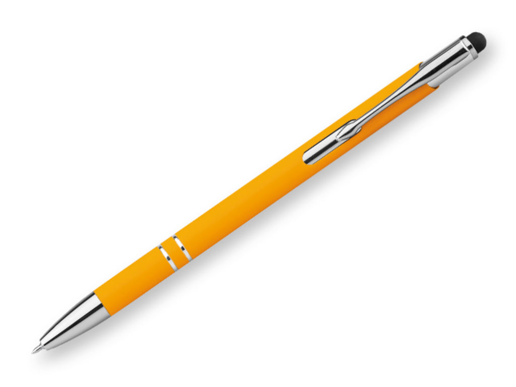 Металлическая ручка, функция стилуса, прорезиненная, синие чернила, цвет желтый