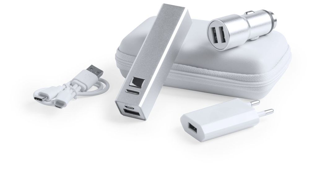 Набір зарядний USB Tilmix, колір сріблястий