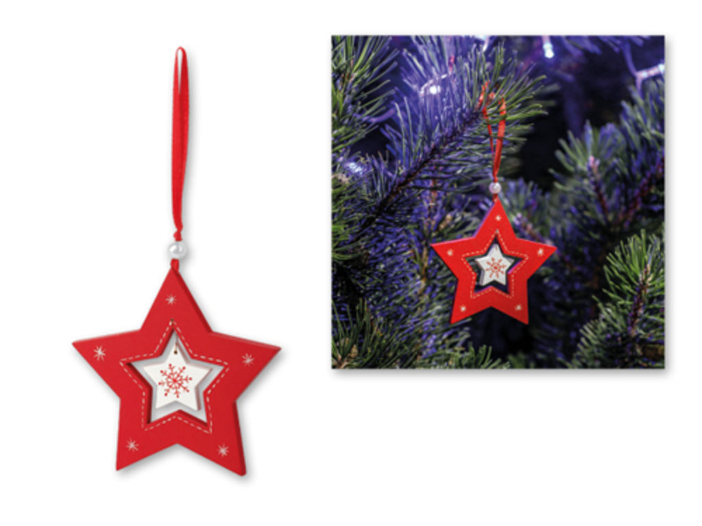STAR CHARM wooden Christmas hanging decoration, star, Red, колір червоний