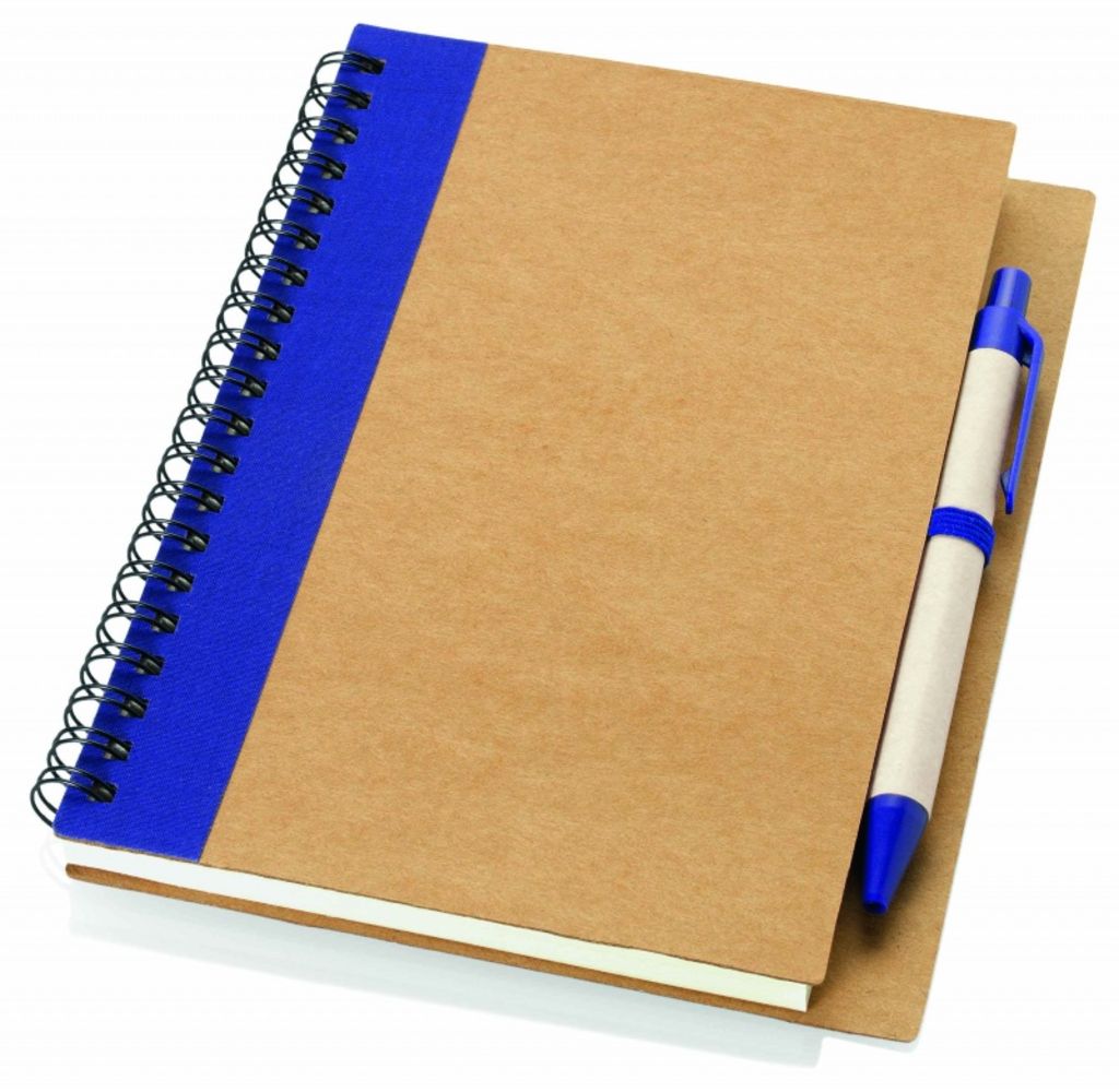 Эко-блокнот с ручкой из бумаги вторичной переработки, цвет натуральный, темно-синий