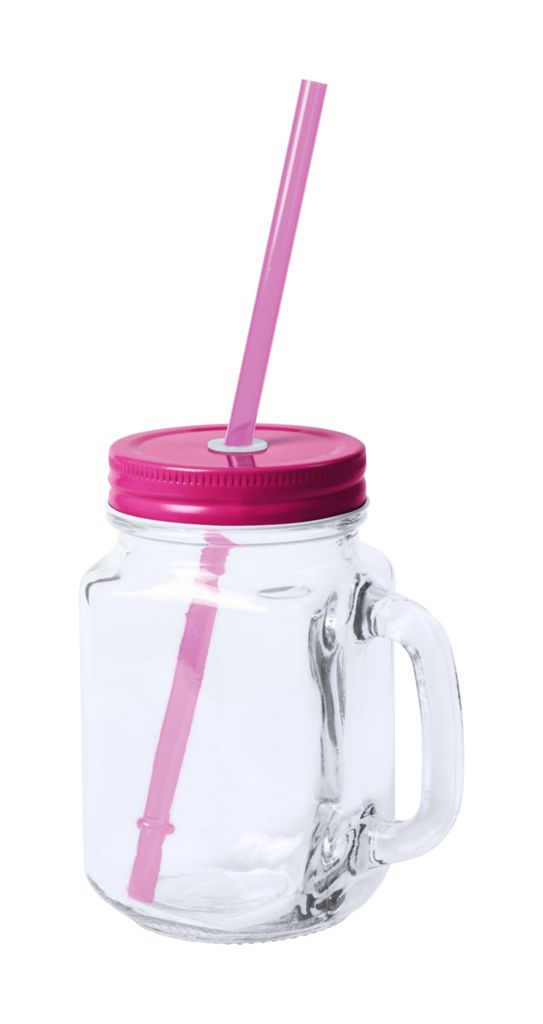 Чашка скляна з кришкою Heisond, колір рожевий