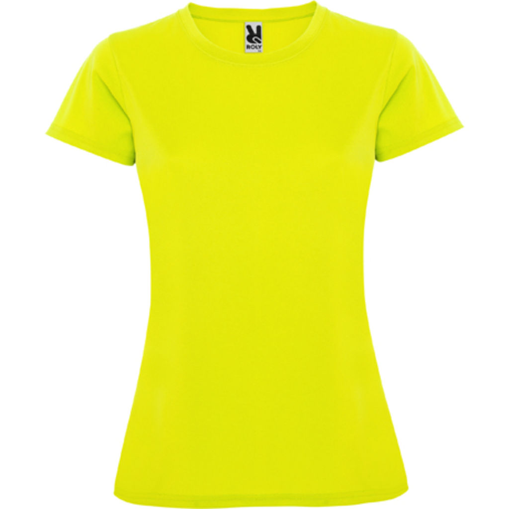 MONTECARLO WOMAN Приталенная футболка с круглым вырезом и усиленными швами, цвет желтый флюорисцентный  размер S