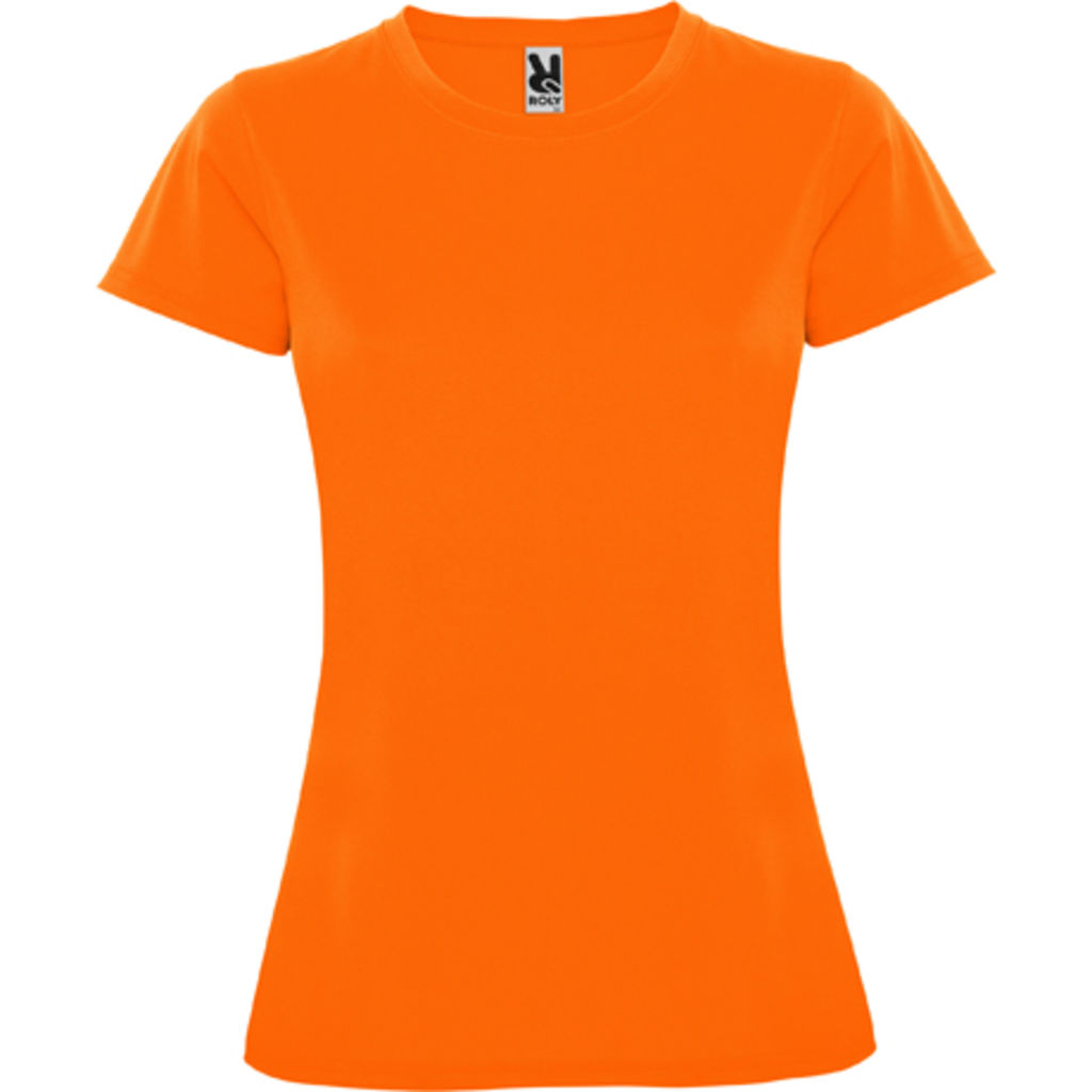 MONTECARLO WOMAN Приталенная футболка с круглым вырезом и усиленными швами, цвет оранжевый флюорисцентный  размер S