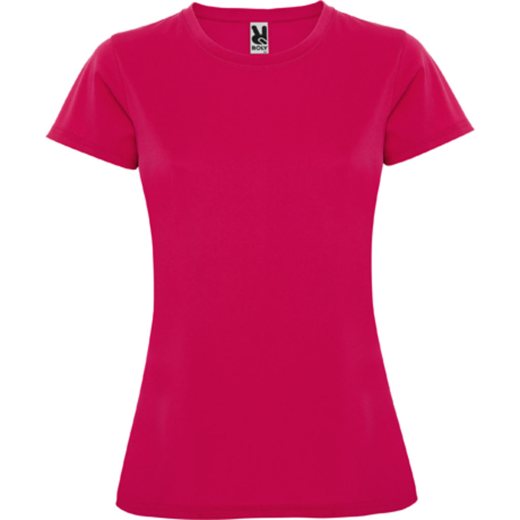 MONTECARLO WOMAN Приталенная футболка с круглым вырезом и усиленными швами, цвет ярко-розовый  размер S