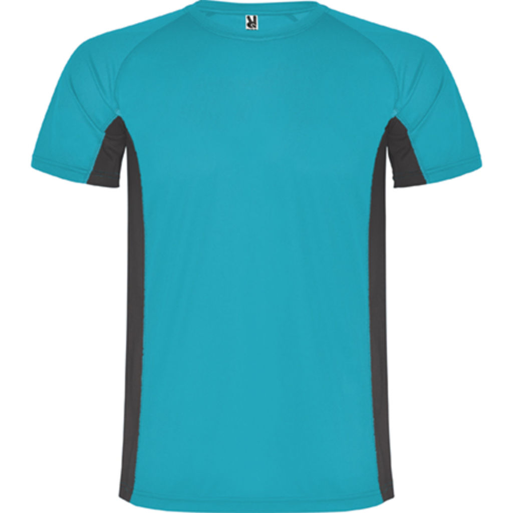 SHANGHAI Спортивна футболка з коротким рукавом в поєднанні двох поліефірних тканин, колір бірюзовий, темно-сірий  розмір S