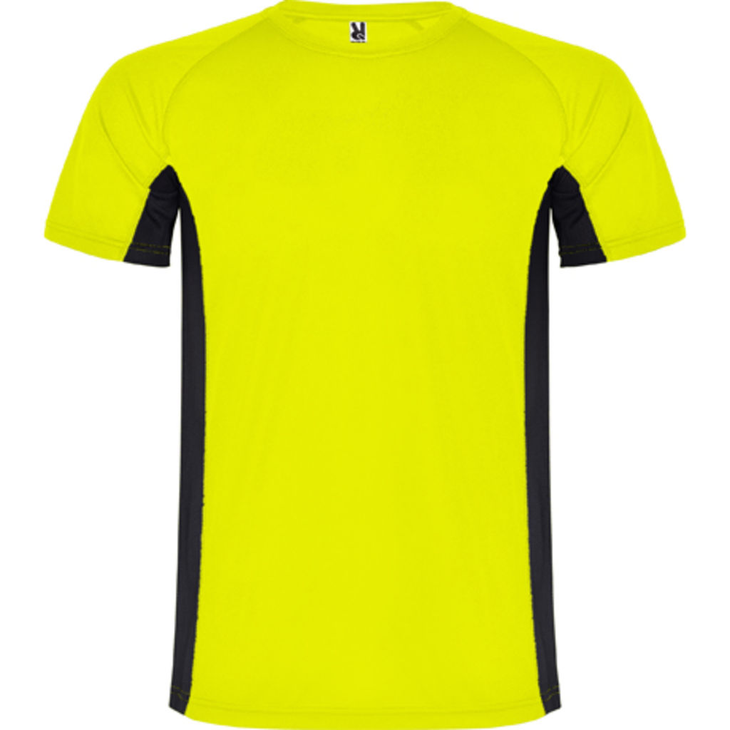 SHANGHAI Спортивна футболка з коротким рукавом в поєднанні двох поліефірних тканин, колір жовтий флюорісцентний, чорний  розмір S