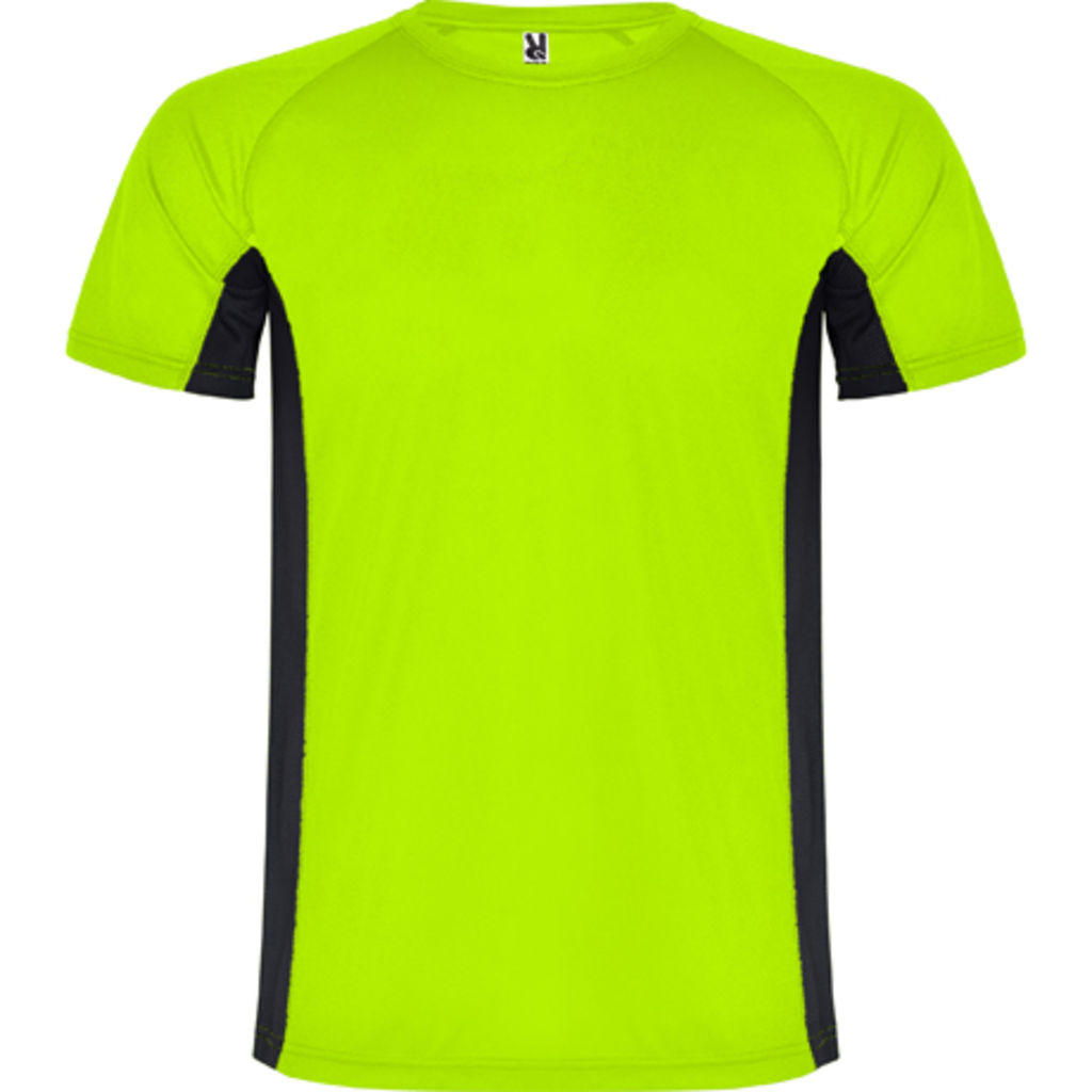 SHANGHAI Спортивная футболка с коротким рукавом в сочетании двух полиэфирных тканей, цвет флюорисцентный зеленый, черный  размер S