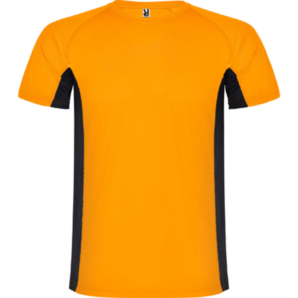 SHANGHAI Спортивная футболка с коротким рукавом в сочетании двух полиэфирных тканей, цвет оранжевый флюорисцентный, черный  размер S