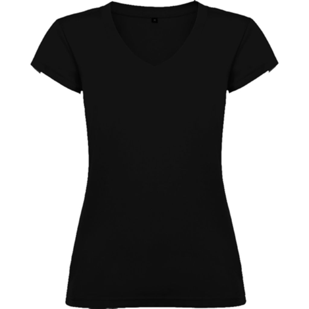 VICTORIA Приталенная женская футболка с особым дизайном V-образного выреза, цвет черный  размер S