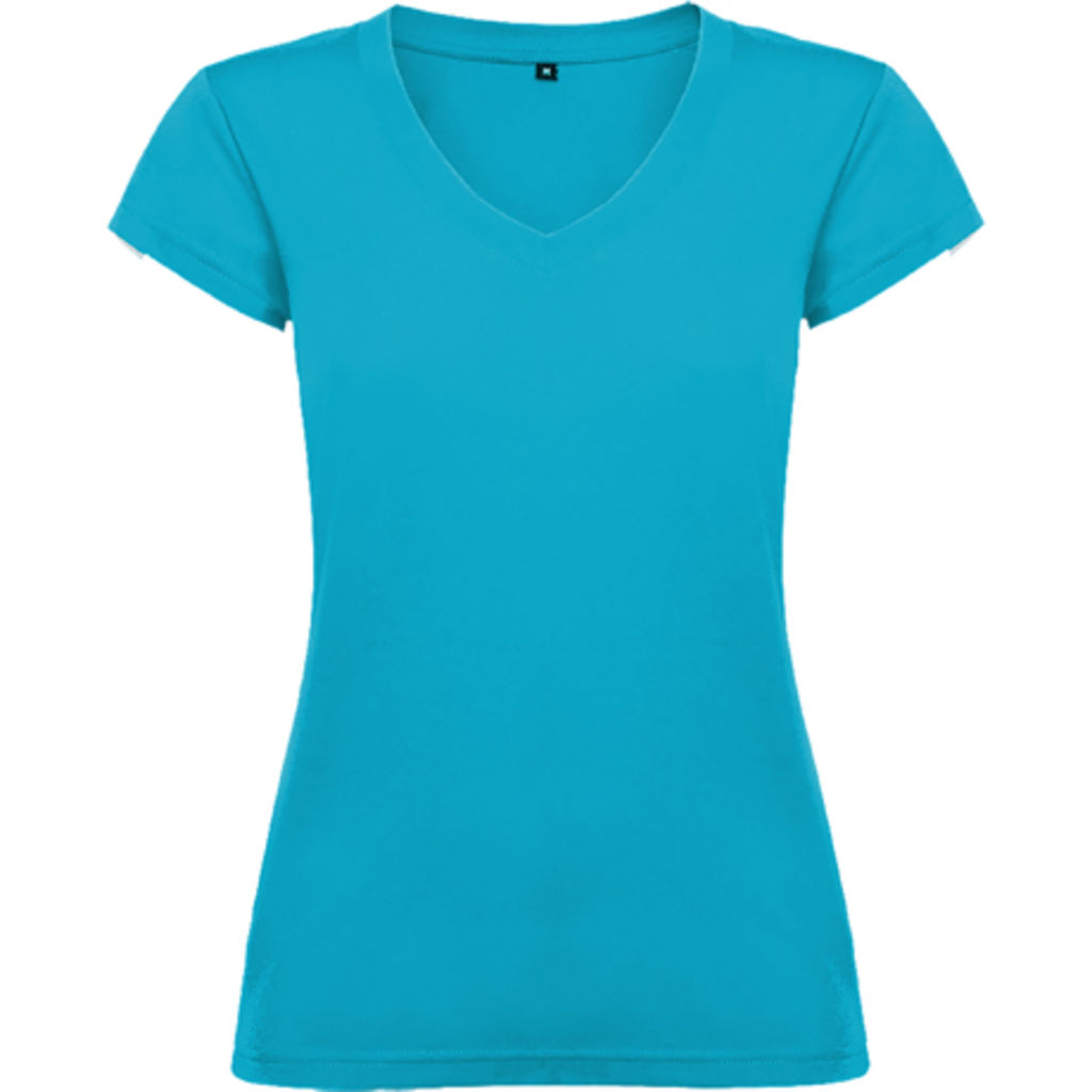 VICTORIA Приталенная женская футболка с особым дизайном V-образного выреза, цвет бирюзовый  размер S