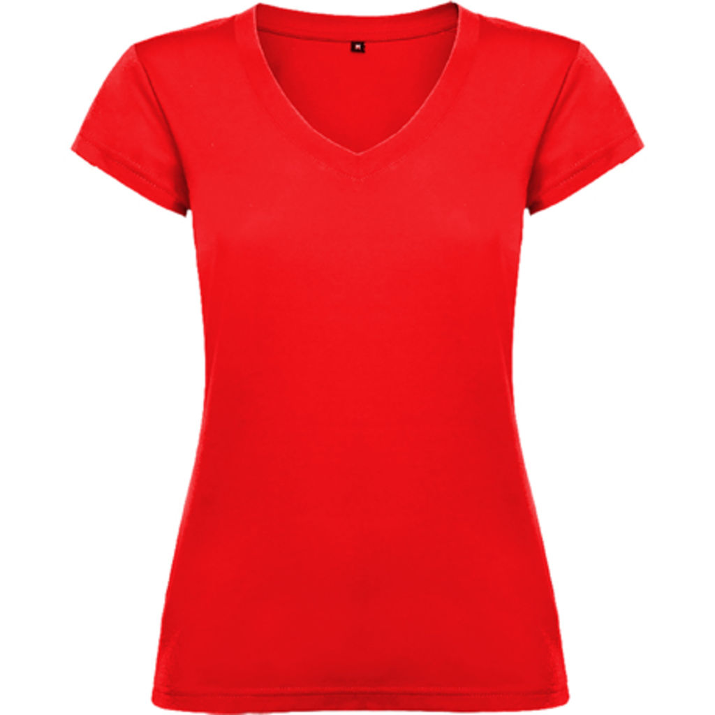 VICTORIA Приталенная женская футболка с особым дизайном V-образного выреза, цвет красный  размер S