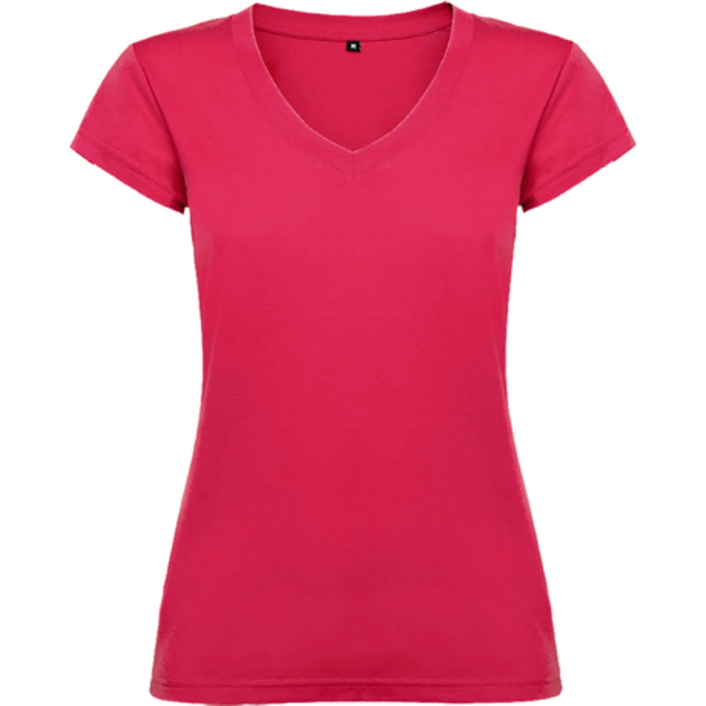 VICTORIA Приталенная женская футболка с особым дизайном V-образного выреза, цвет ярко-розовый  размер S