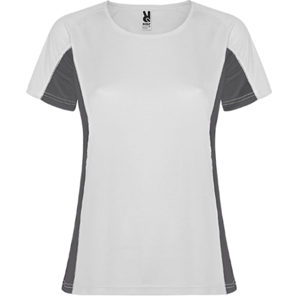 SHANGHAI WOMAN Спортивна футболка з коротким рукавом в поєднанні двох поліефірних тканин, колір білий, темно-сірий  розмір S