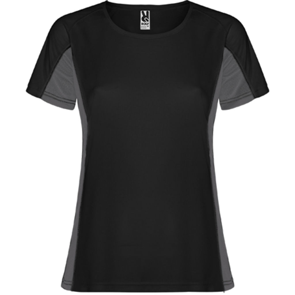 SHANGHAI WOMAN Спортивна футболка з коротким рукавом в поєднанні двох поліефірних тканин, колір чорний, темно-сірий  розмір S