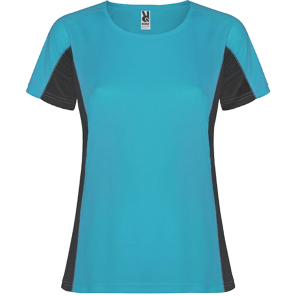 SHANGHAI WOMAN Спортивна футболка з коротким рукавом в поєднанні двох поліефірних тканин, колір бірюзовий, темно-сірий  розмір S