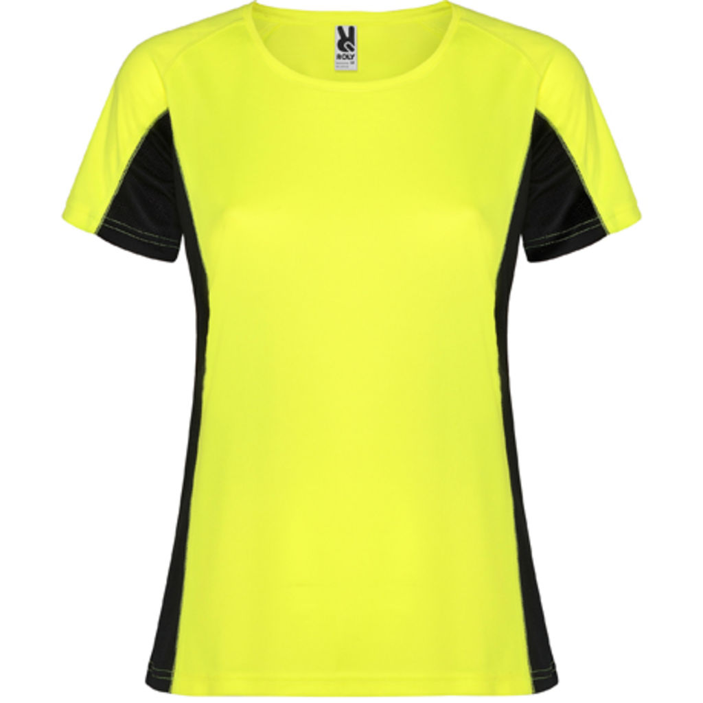 SHANGHAI WOMAN Спортивна футболка з коротким рукавом в поєднанні двох поліефірних тканин, колір жовтий флюорісцентний, чорний  розмір S