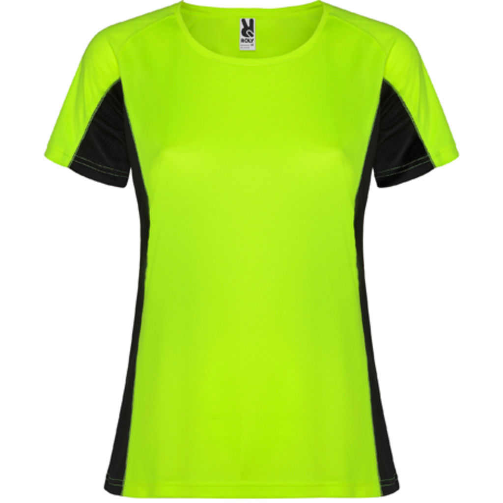 SHANGHAI WOMAN Спортивна футболка з коротким рукавом в поєднанні двох поліефірних тканин, колір флюорісцентний зелений, чорний  розмір S