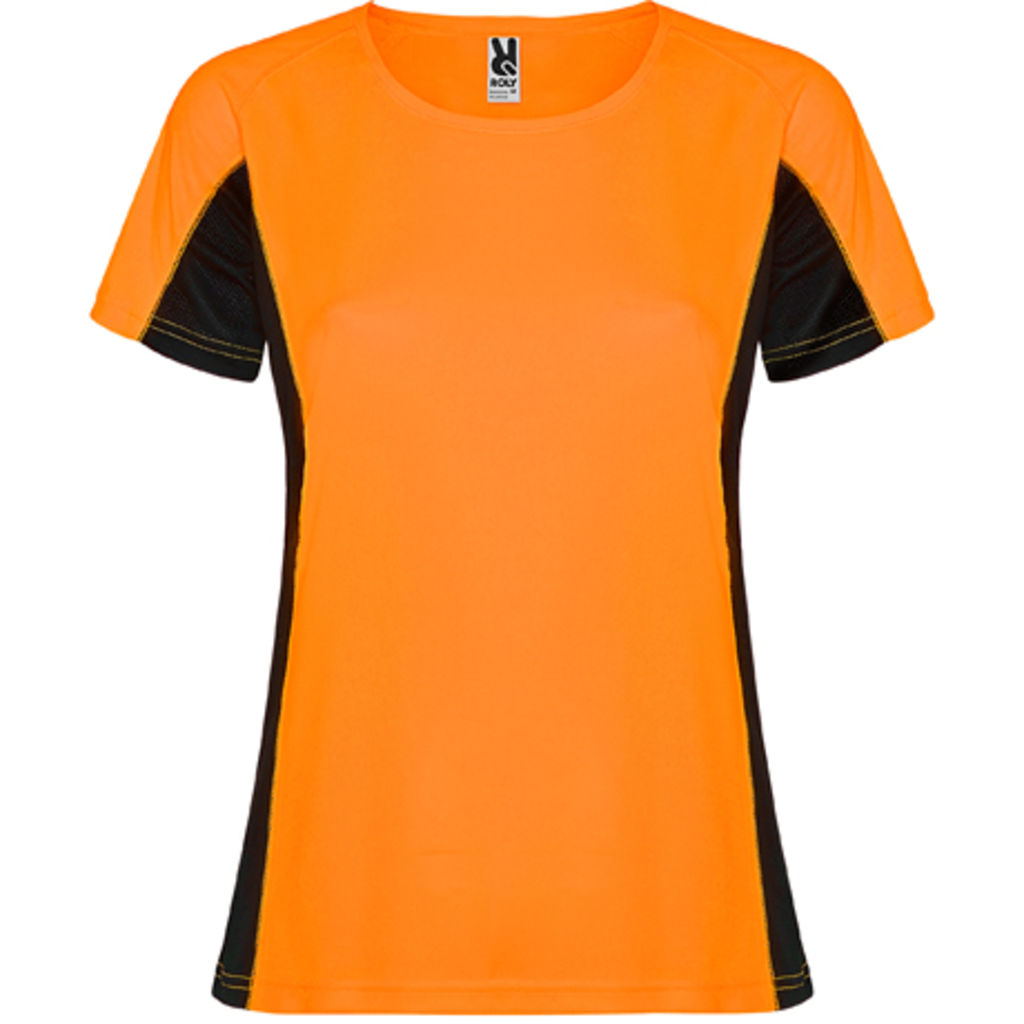 SHANGHAI WOMAN Спортивная футболка с коротким рукавом в сочетании двух полиэфирных тканей, цвет оранжевый флюорисцентный, черный  размер S