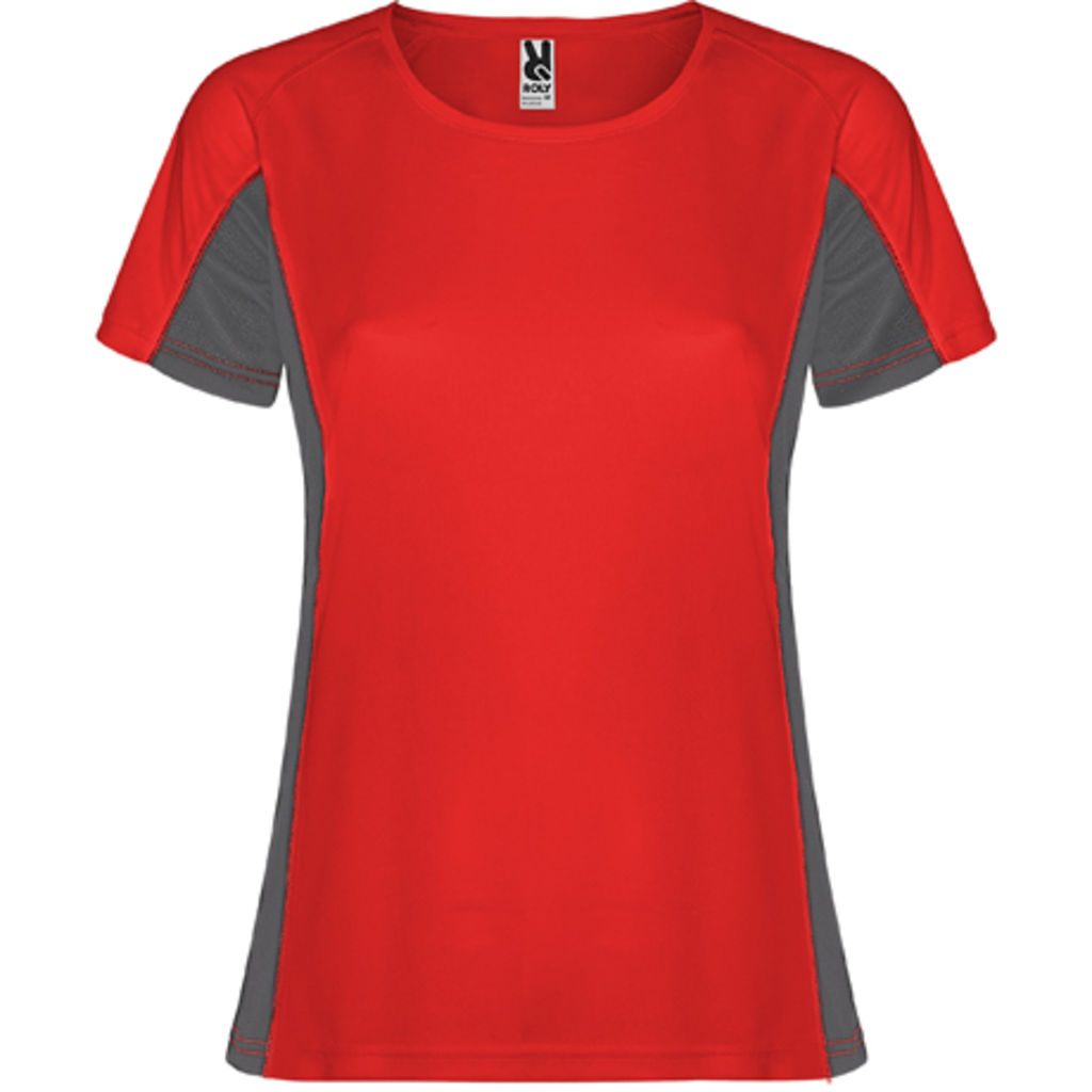 SHANGHAI WOMAN Спортивна футболка з коротким рукавом в поєднанні двох поліефірних тканин, колір червоний, темно-сірий  розмір S