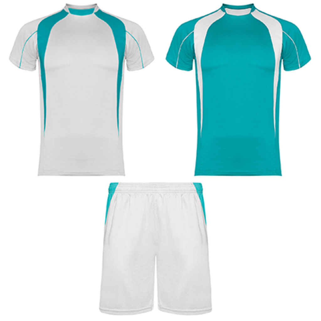 SALAS Спортивний комплект унісекс: 2 футболки + 1 шорти, колір білий, бірюзовий  розмір M