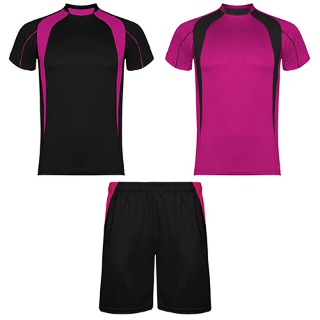 SALAS Спортивний комплект унісекс: 2 футболки + 1 шорти, колір фуксія, чорний  розмір M