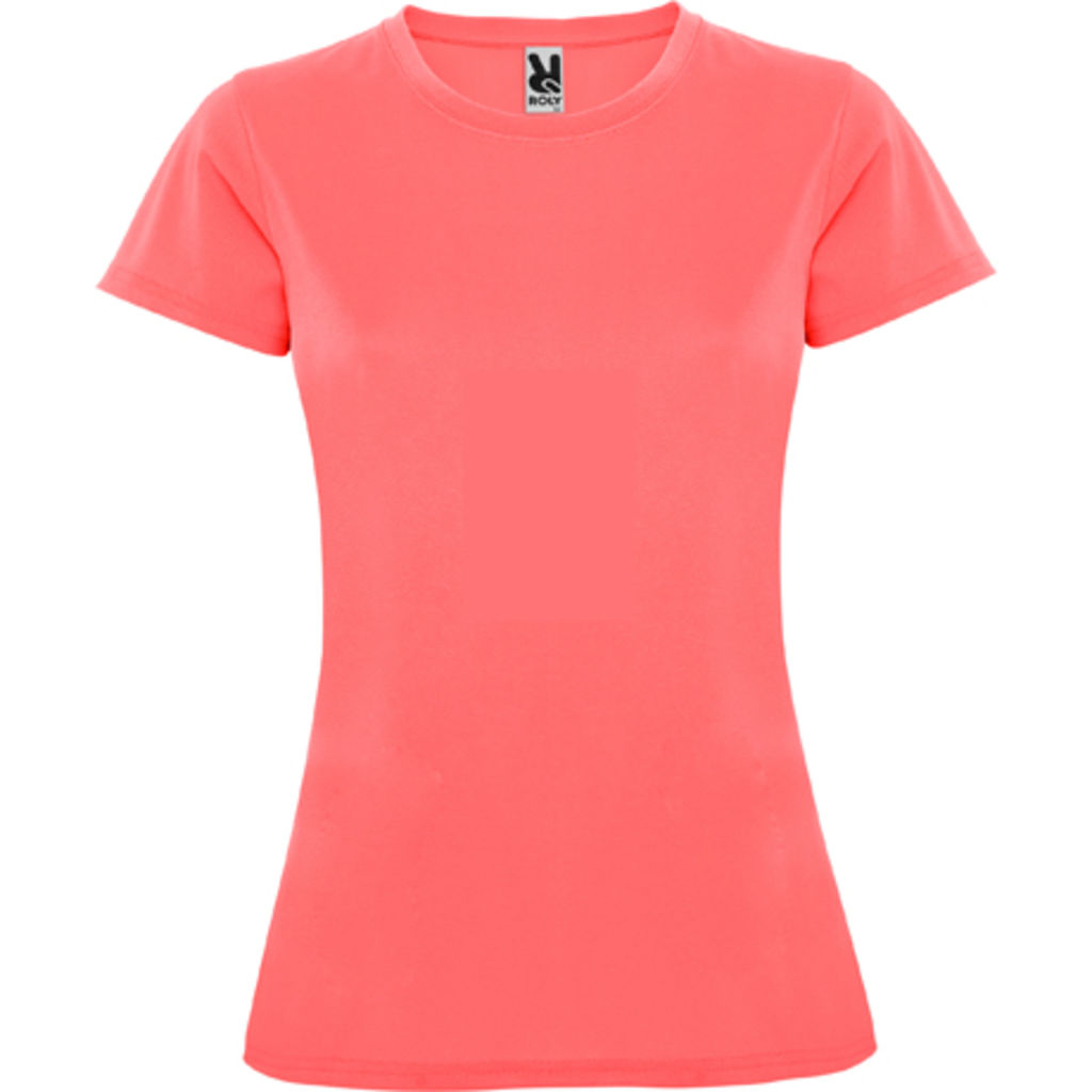 MONTECARLO WOMAN Приталенная футболка с круглым вырезом и усиленными швами, цвет флюорисцентный коралловый  размер S