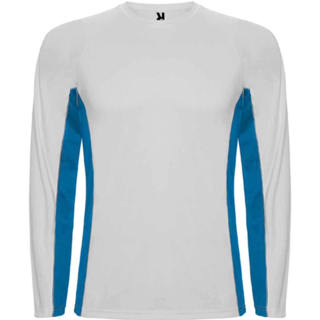 SHANGHAI L/S Спортивная комбинированная футболка с двумя полиэстерными тканями, цвет белый, королевский синий  размер S