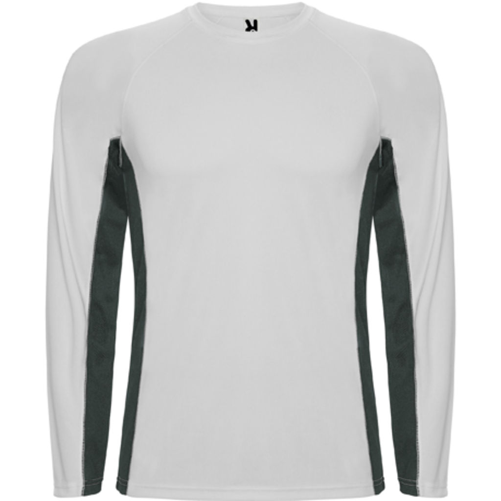 SHANGHAI L/S Спортивная комбинированная футболка с двумя полиэстерными тканями, цвет белый, темно-серый  размер S