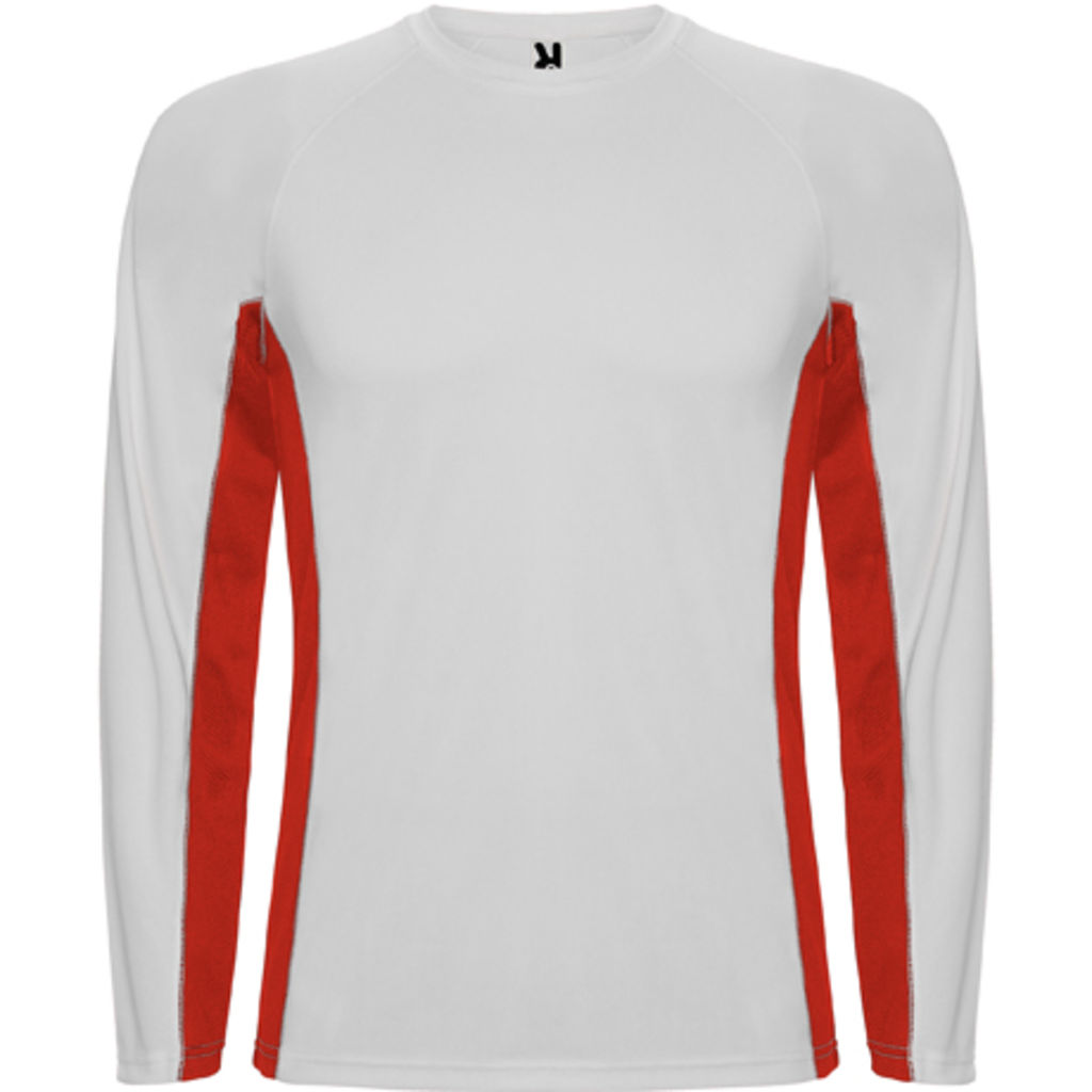 SHANGHAI L/S Спортивная комбинированная футболка с двумя полиэстерными тканями, цвет белый, красный  размер S