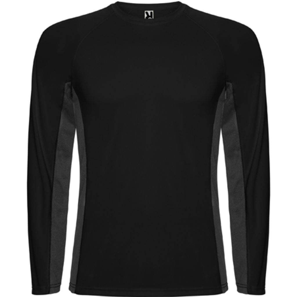 SHANGHAI L/S Спортивная комбинированная футболка с двумя полиэстерными тканями, цвет черный, темно-серый  размер S