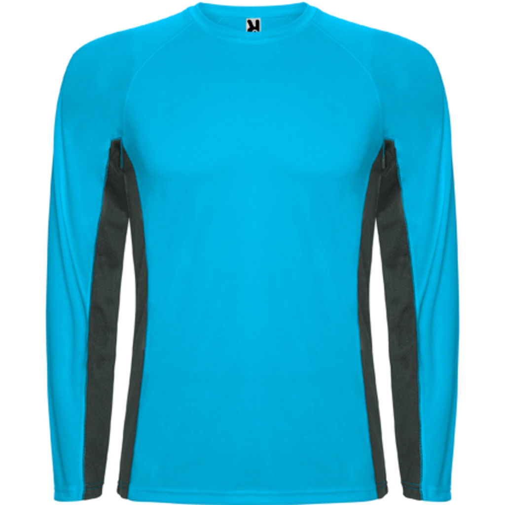 SHANGHAI L/S Спортивная комбинированная футболка с двумя полиэстерными тканями, цвет бирюзовый, темно-серый  размер S