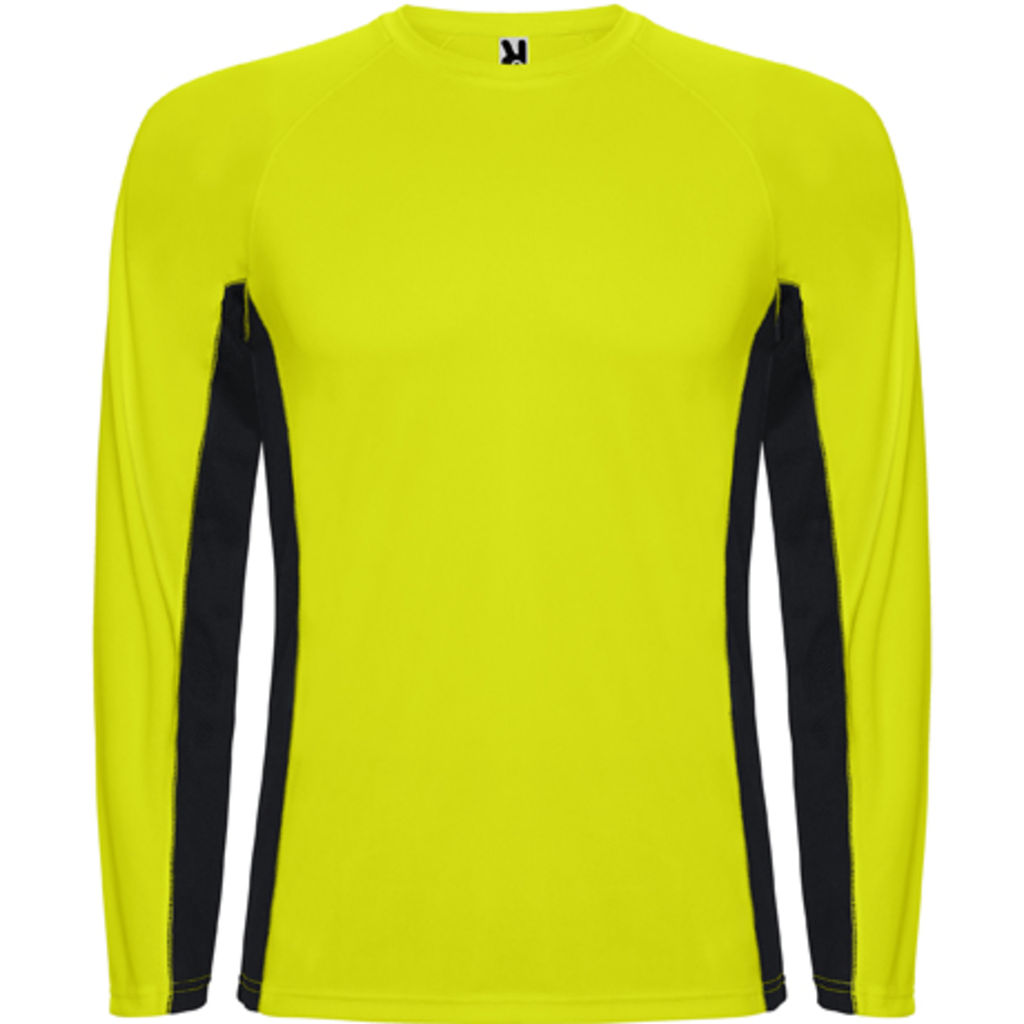 SHANGHAI L/S Спортивная комбинированная футболка с двумя полиэстерными тканями, цвет желтый флюорисцентный, черный  размер S