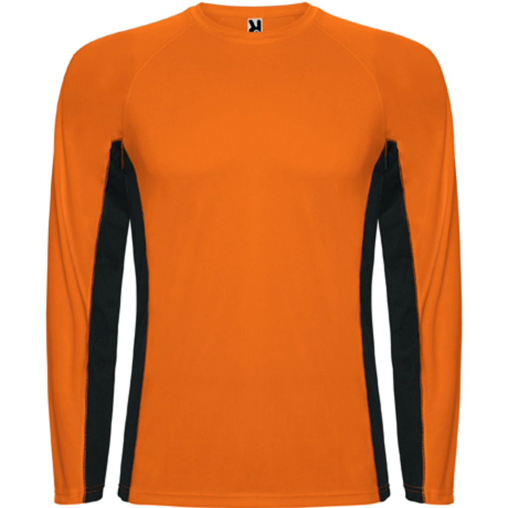 SHANGHAI L/S Спортивная комбинированная футболка с двумя полиэстерными тканями, цвет оранжевый флюорисцентный, черный  размер S