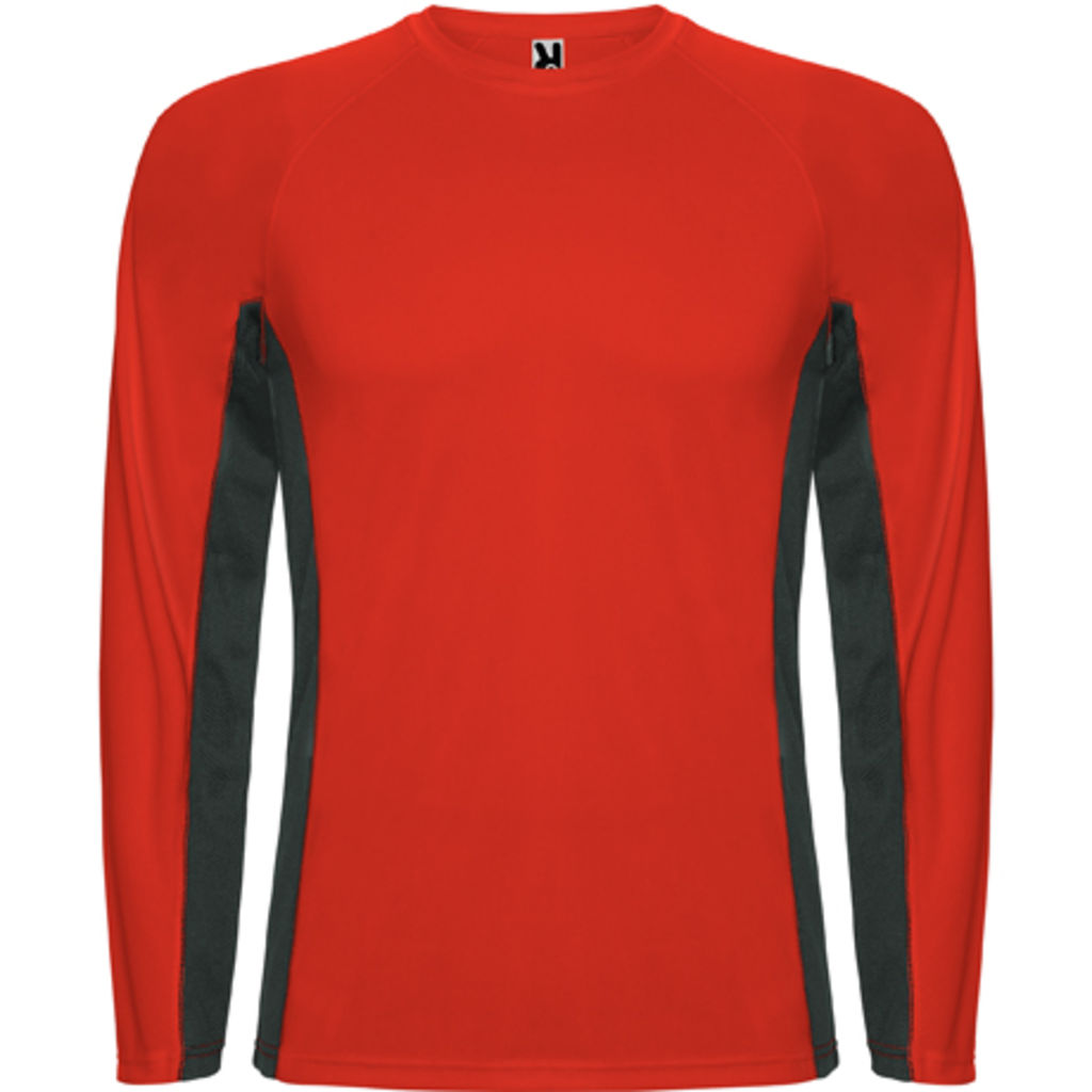 SHANGHAI L/S Спортивная комбинированная футболка с двумя полиэстерными тканями, цвет красный, темно-серый  размер S