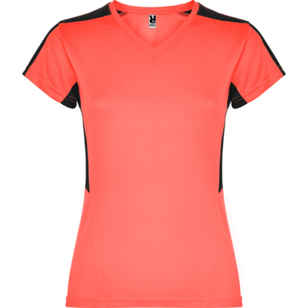SUZUKA Технічна жіноча футболка з коротким рукавом, колір кораловий, чорний  розмір S