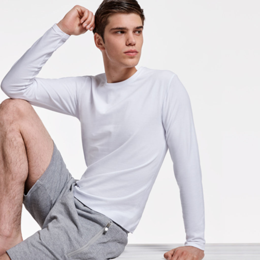 SOUL L/S Нижняя мужская футболка с длинным рукавом с круглым вырезом в рубчик 1x1, цвет белый  размер S - RI25100101- Фото №2