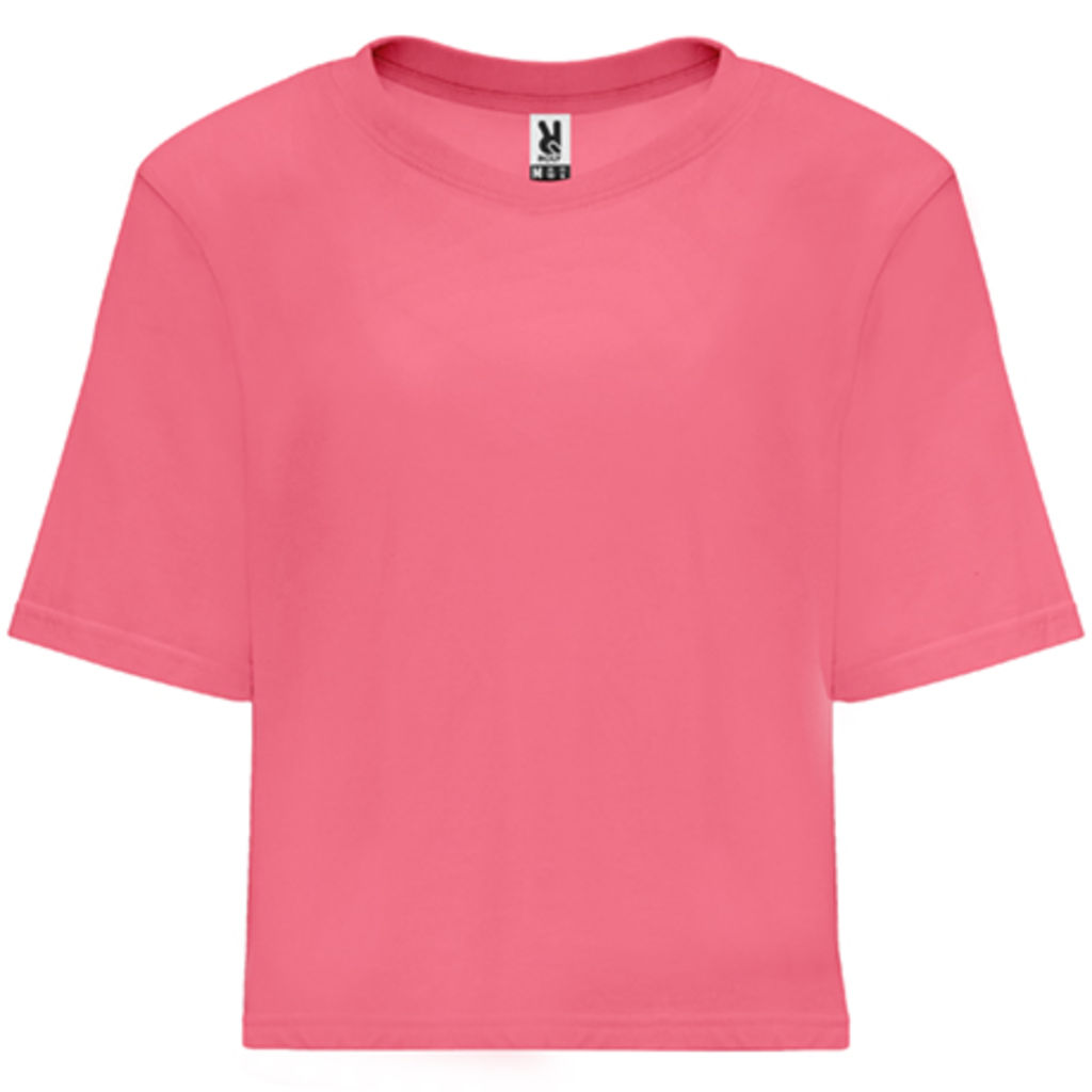 DOMINICA Женская футболка укороченного и свободного кроя с короткими рукавами, цвет флюор розовая леди  размер 2XL