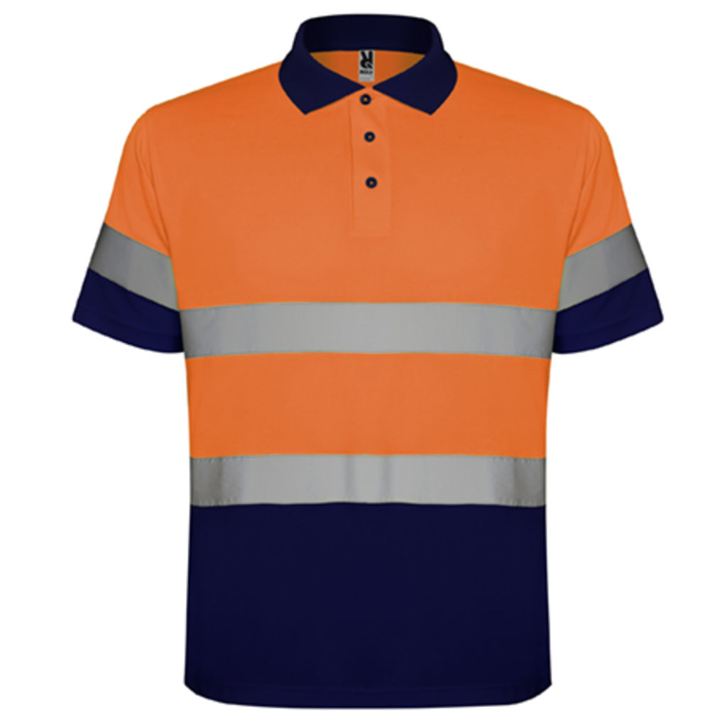 POLARIS Футболка-поло спортивная с коротким рукавом высокой видимости, цвет темно-синий, флуоресцентный оранжевый  размер S