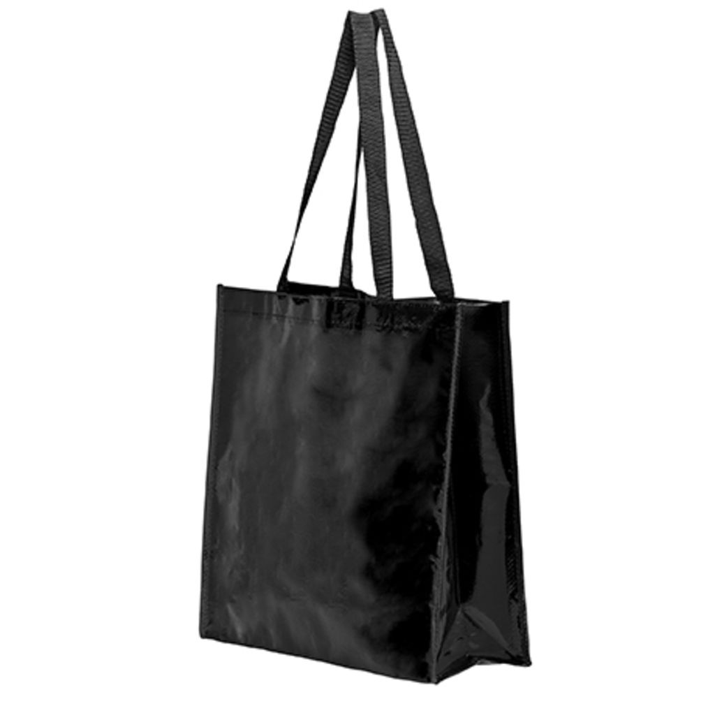 Багаторазова сумка з глянсовою ламінованої оздобленням, колір чорний