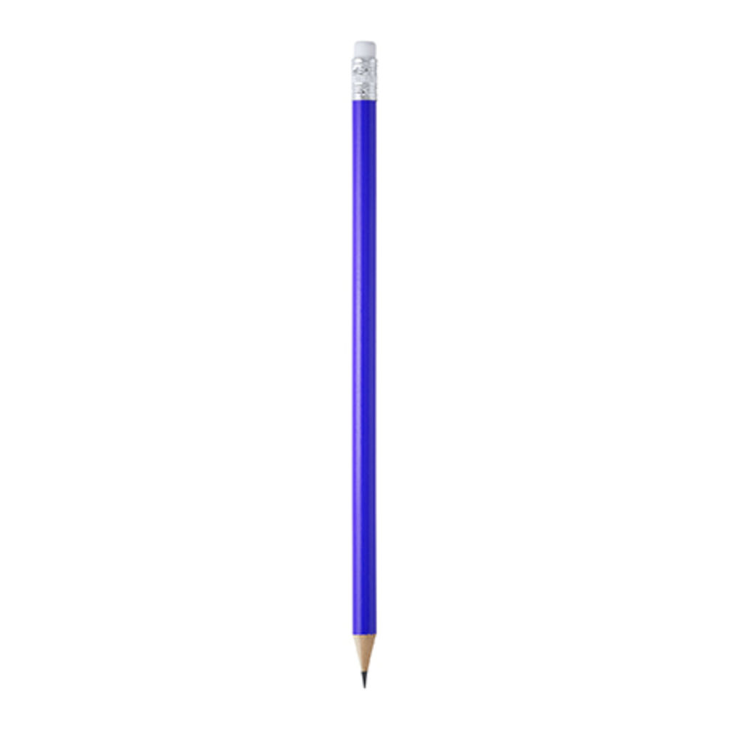 Круглий дерев'яний олівець з ластиком, колір яскравий синій