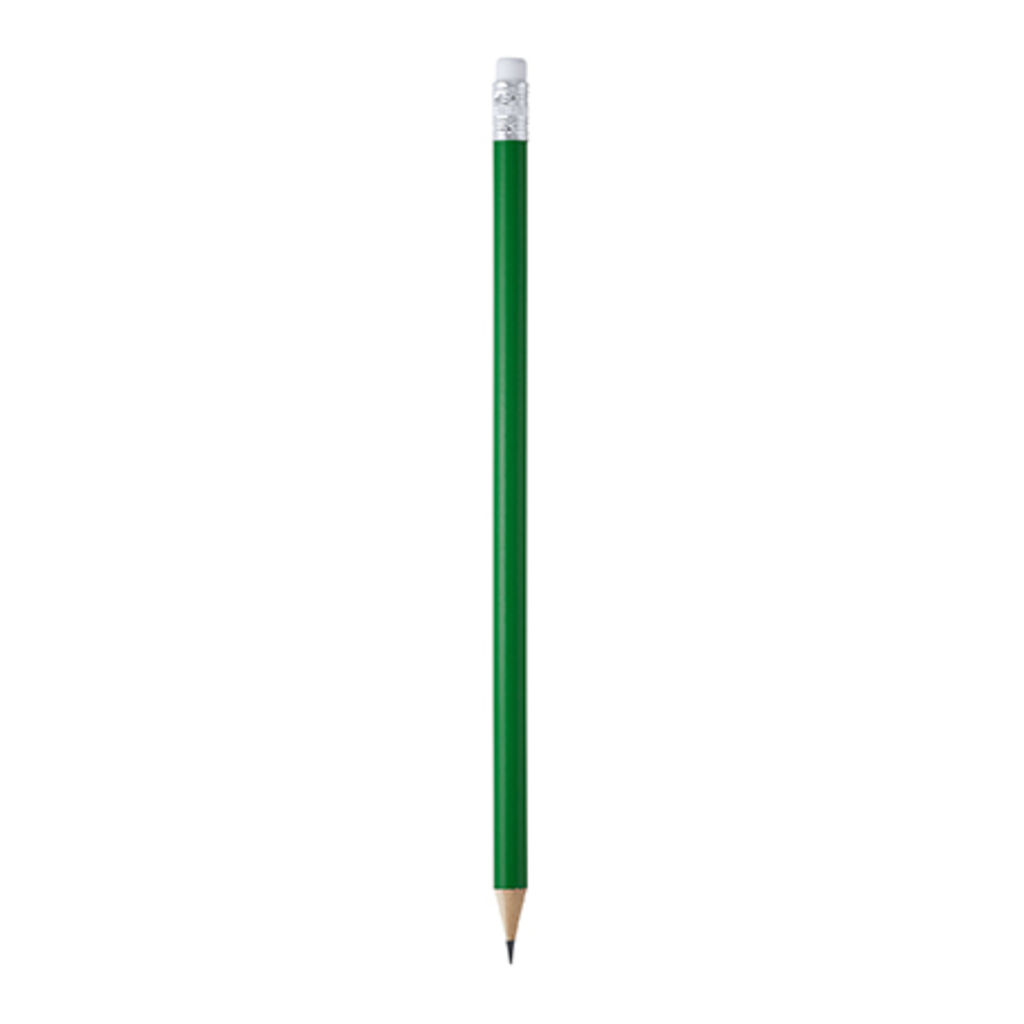 Круглий дерев'яний олівець з ластиком, колір зелена папороть