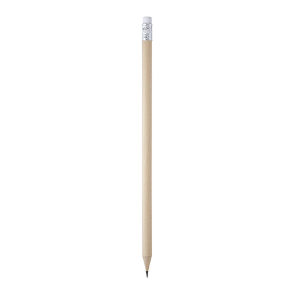 Круглий дерев'яний олівець з ластиком, колір бежевий